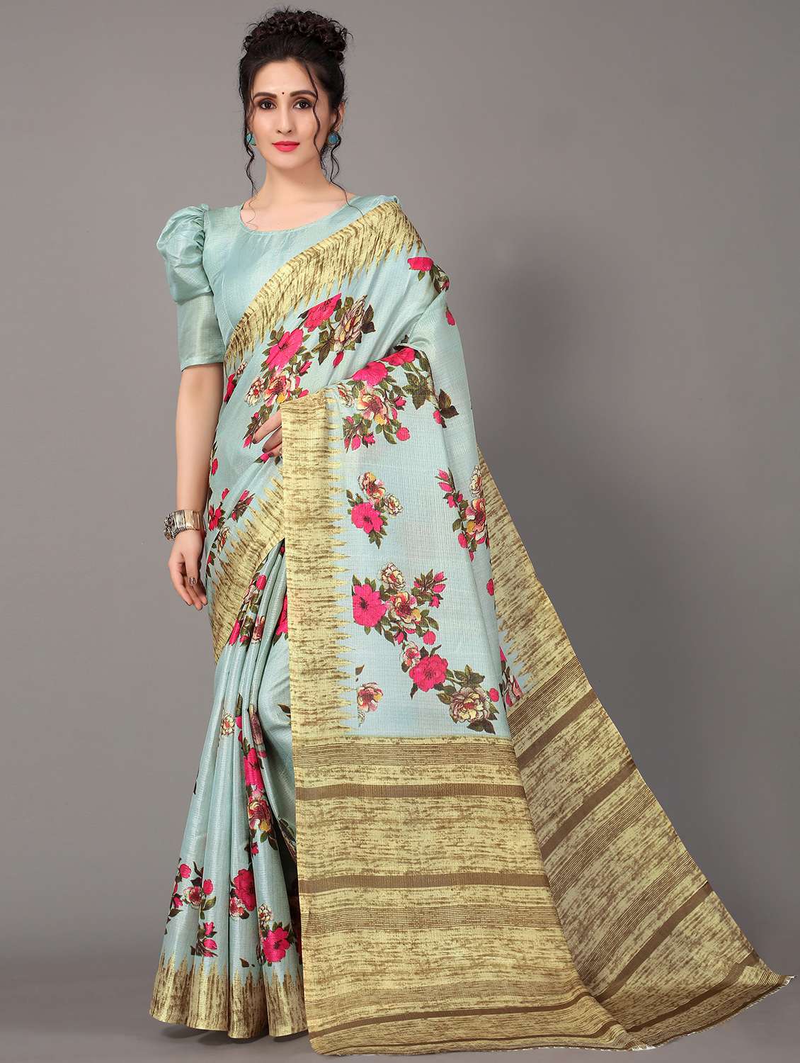 floral mysore silk saree with blouse - 18627230 - Zoom Image - 0