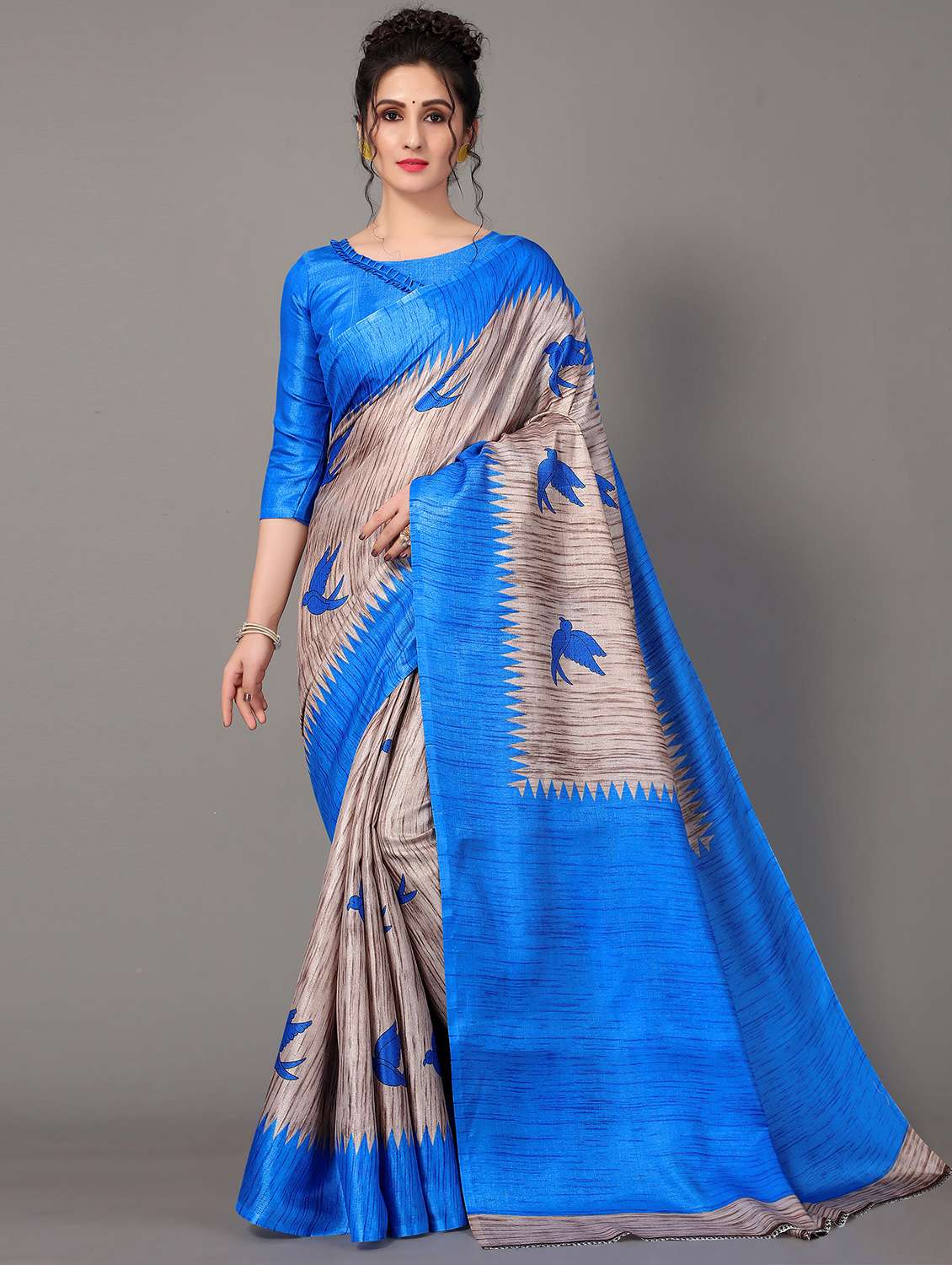 conversational print mysore silk saree with blouse - 18627236 - Zoom Image - 0