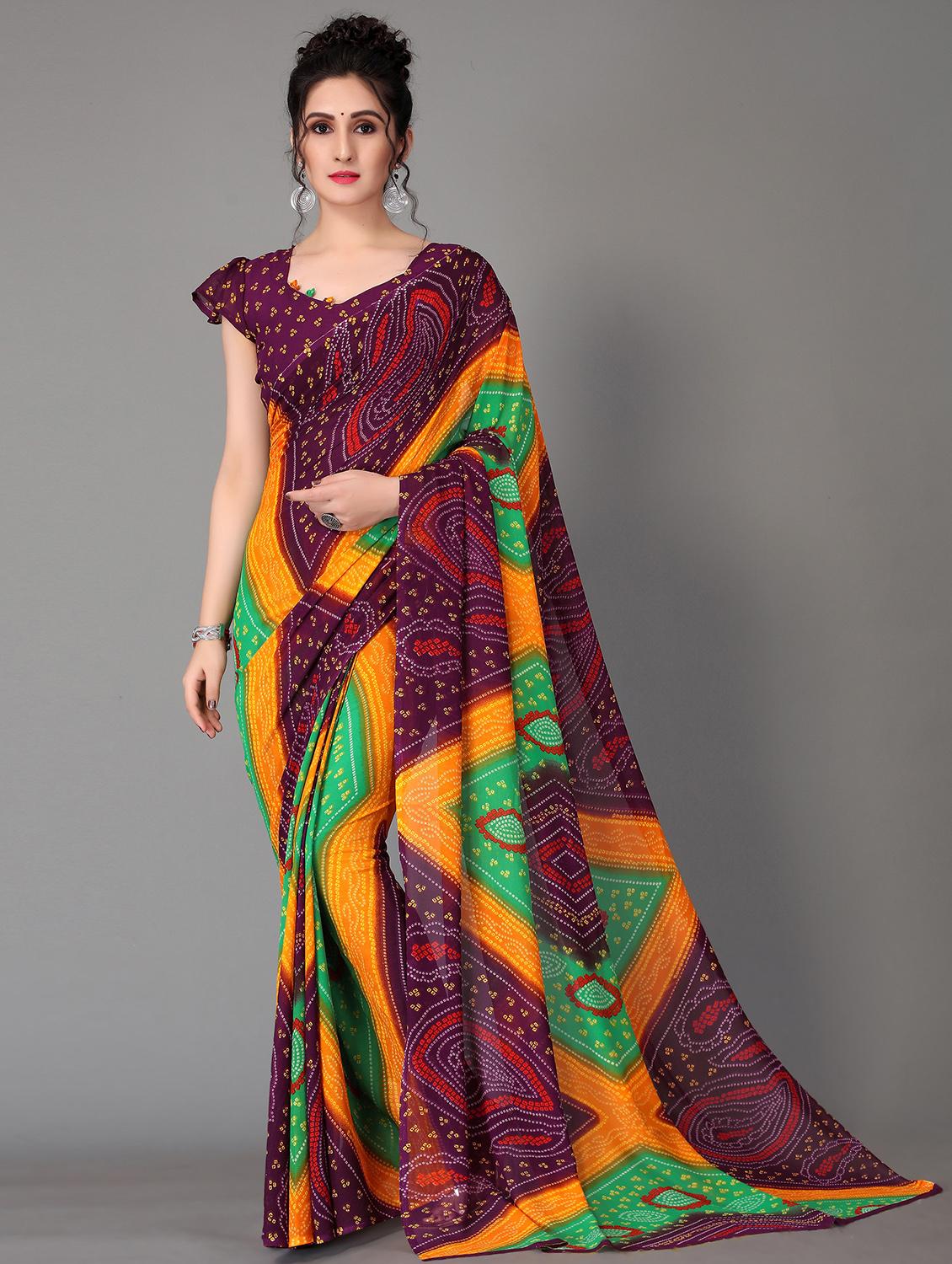 green georgette printed saree with blouse - 18627252 - Zoom Image - 0