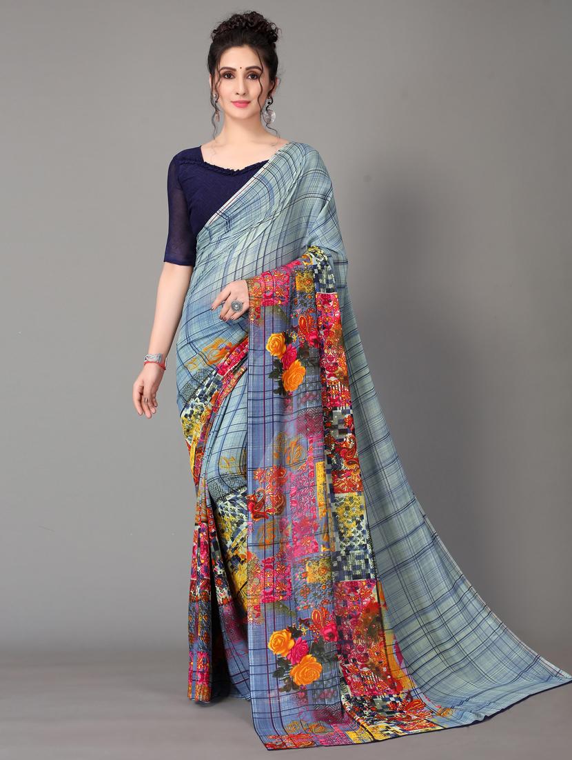 floral printed saree with blouse - 18627262 - Zoom Image - 0
