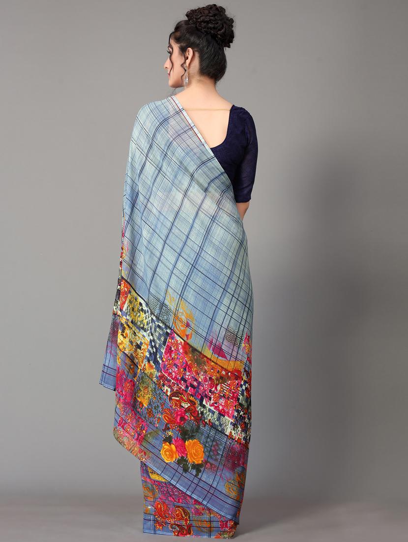 floral printed saree with blouse - 18627262 - Standard Image - 3