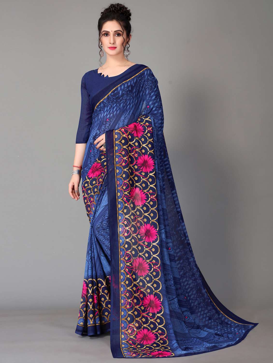 floral printed saree with blouse - 18627269 - Zoom Image - 0