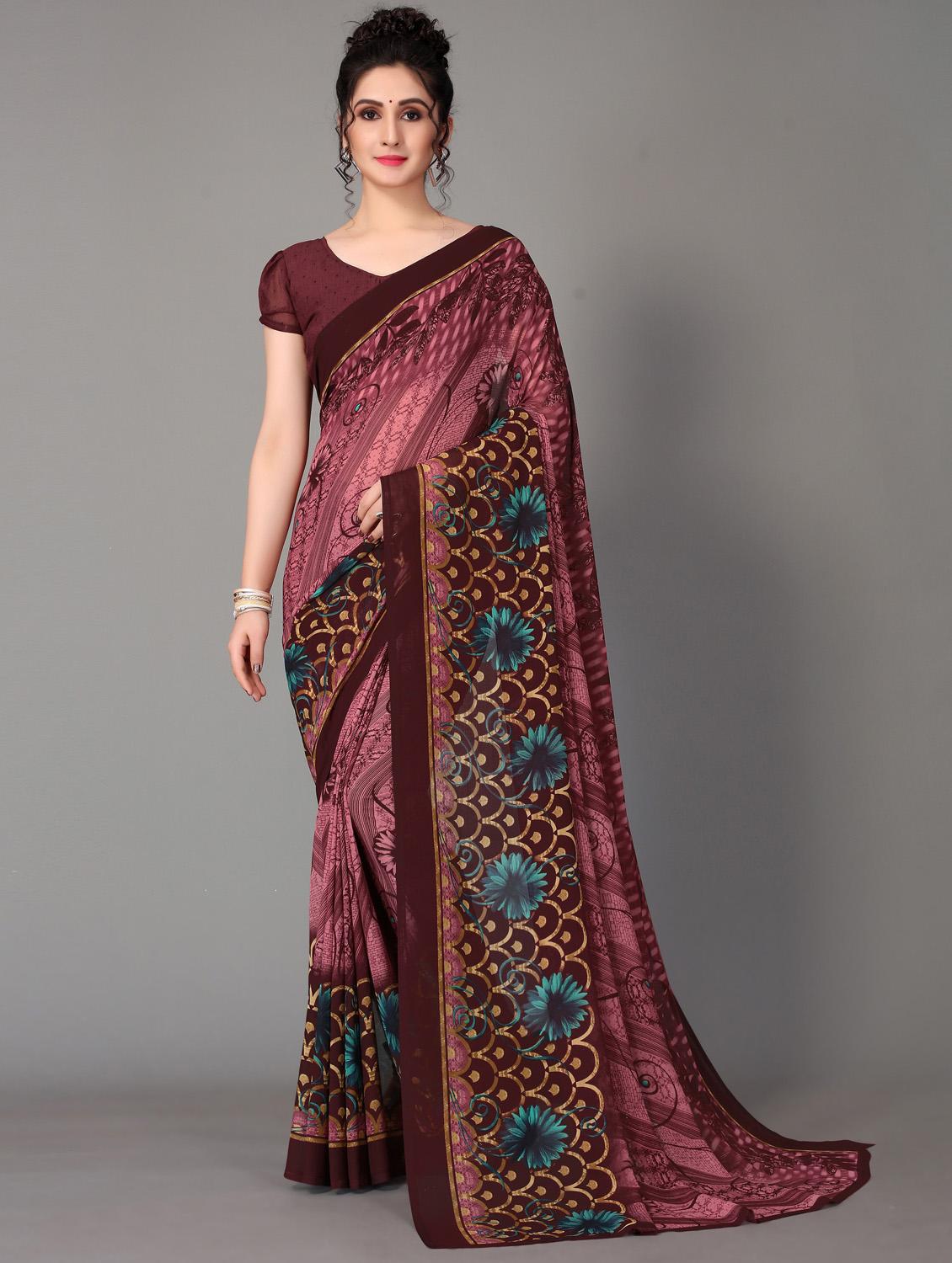 floral printed saree with blouse - 18627272 - Zoom Image - 0