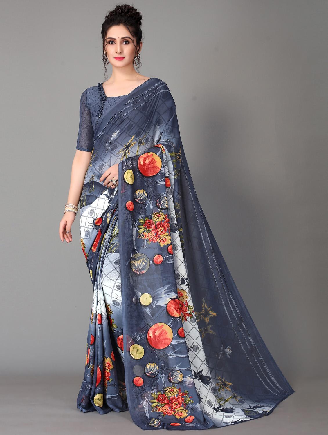 floral printed saree with blouse - 18627279 - Zoom Image - 0