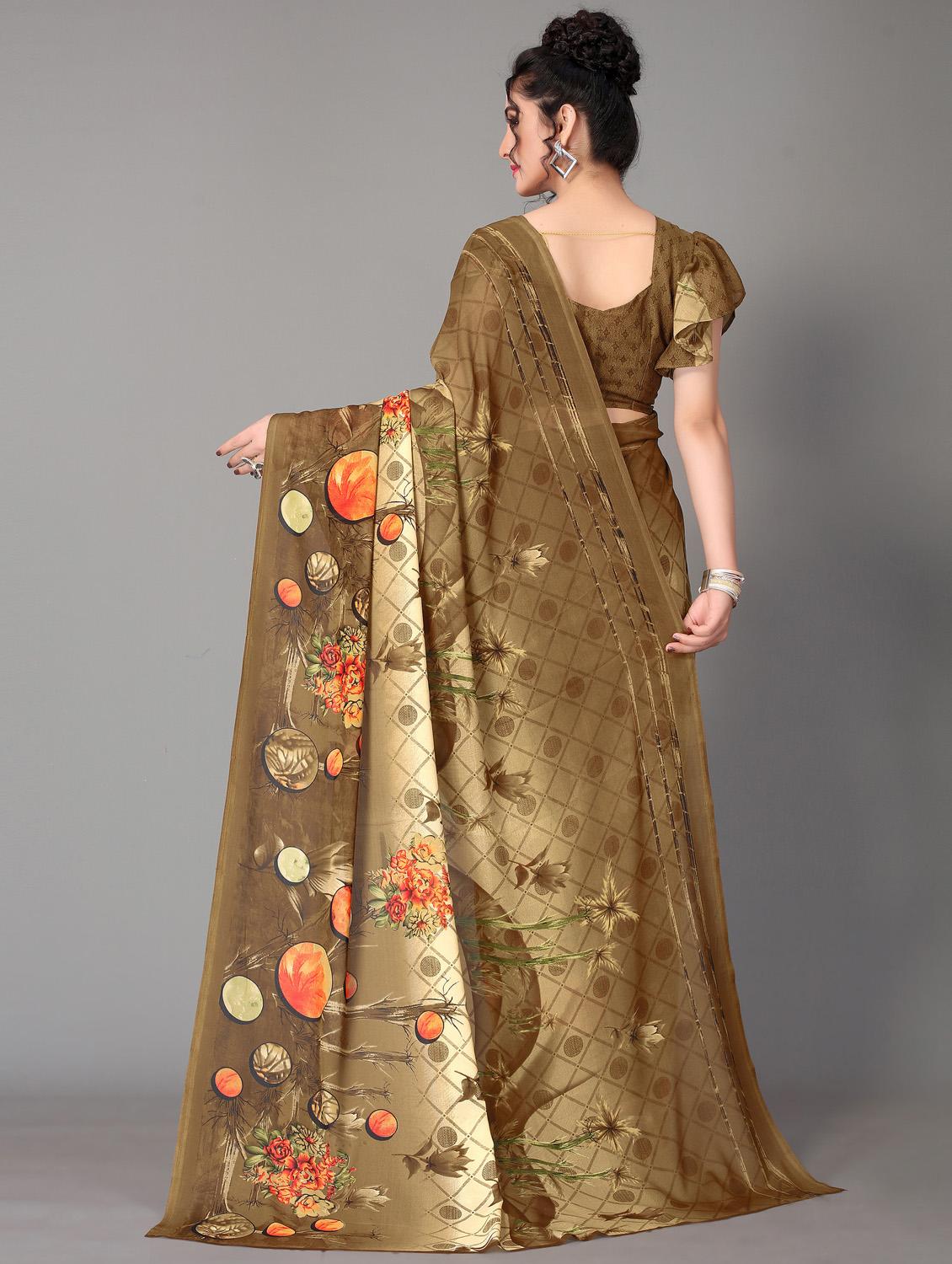 floral printed saree with blouse - 18627280 - Standard Image - 3