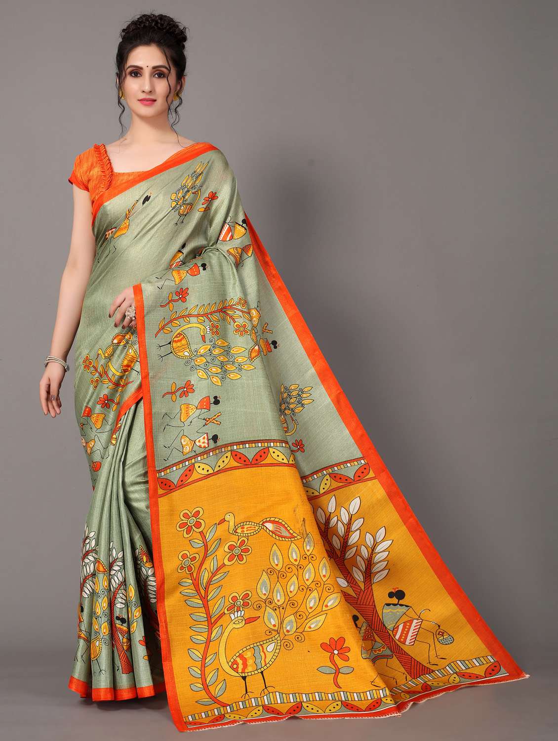 warli print mysore silk saree with blouse - 18627299 - Zoom Image - 0