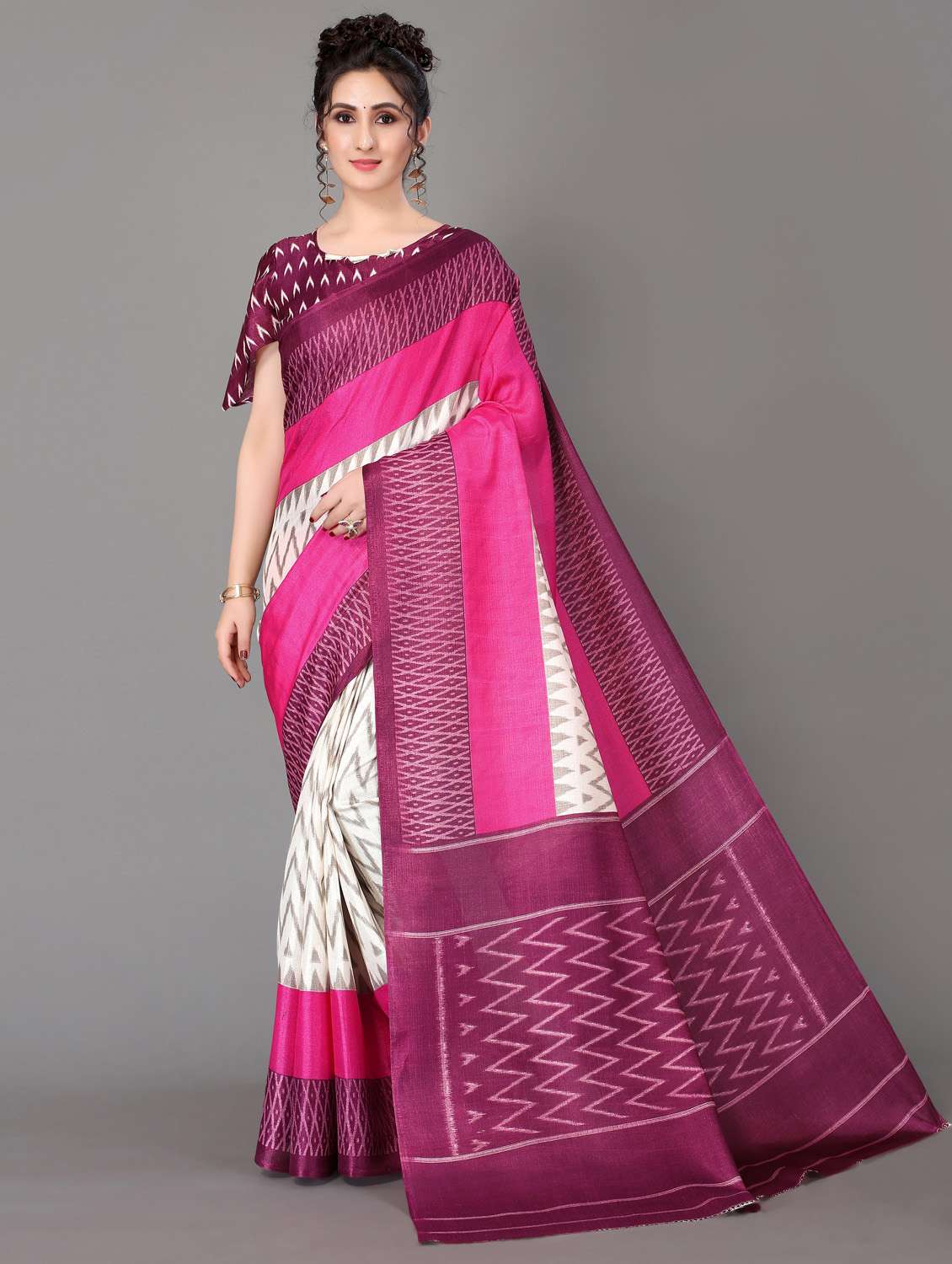 chevron mysore silk saree with blouse - 18627307 - Zoom Image - 0