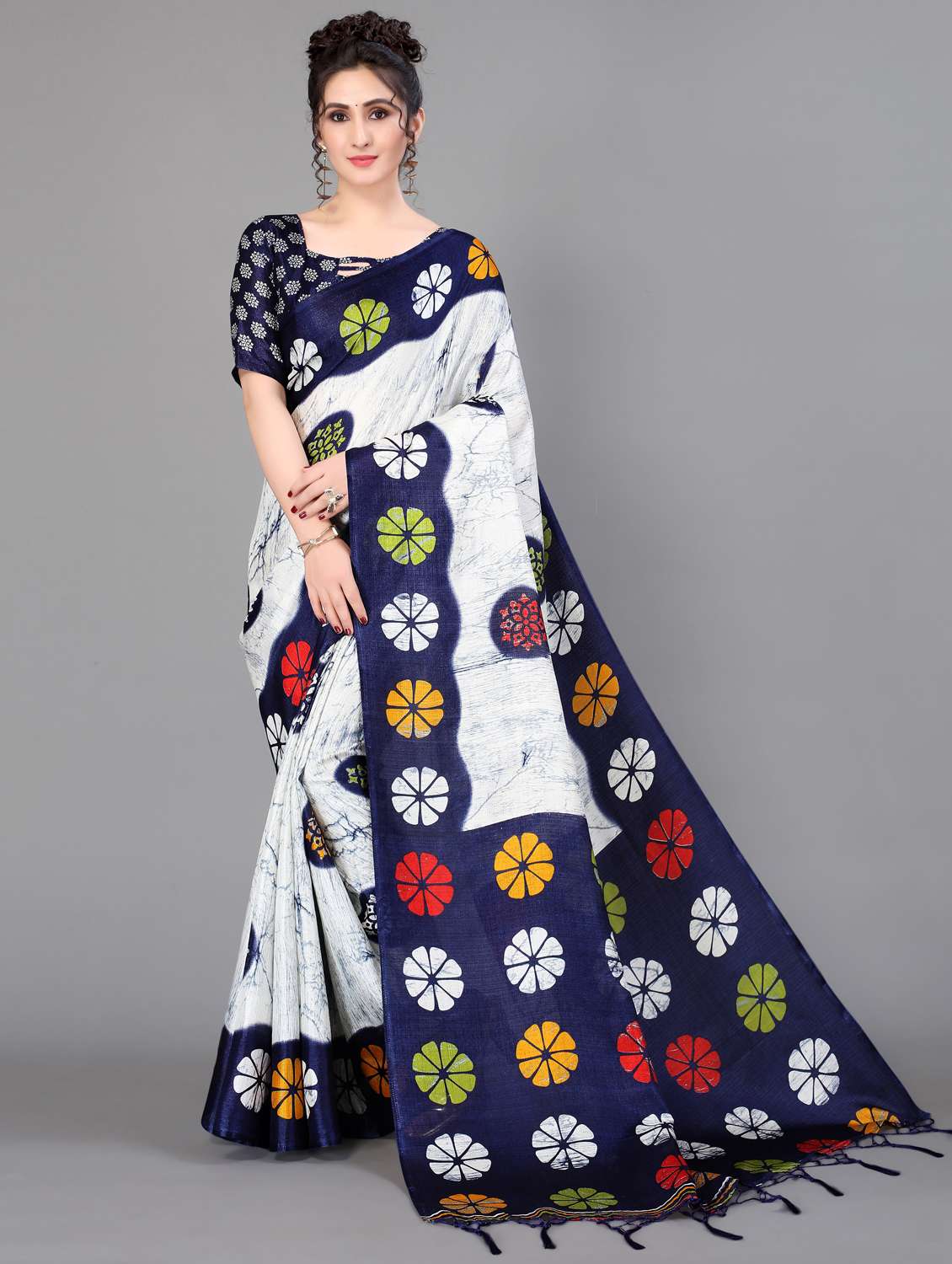 floral mysore silk saree with blouse - 18627322 - Zoom Image - 0