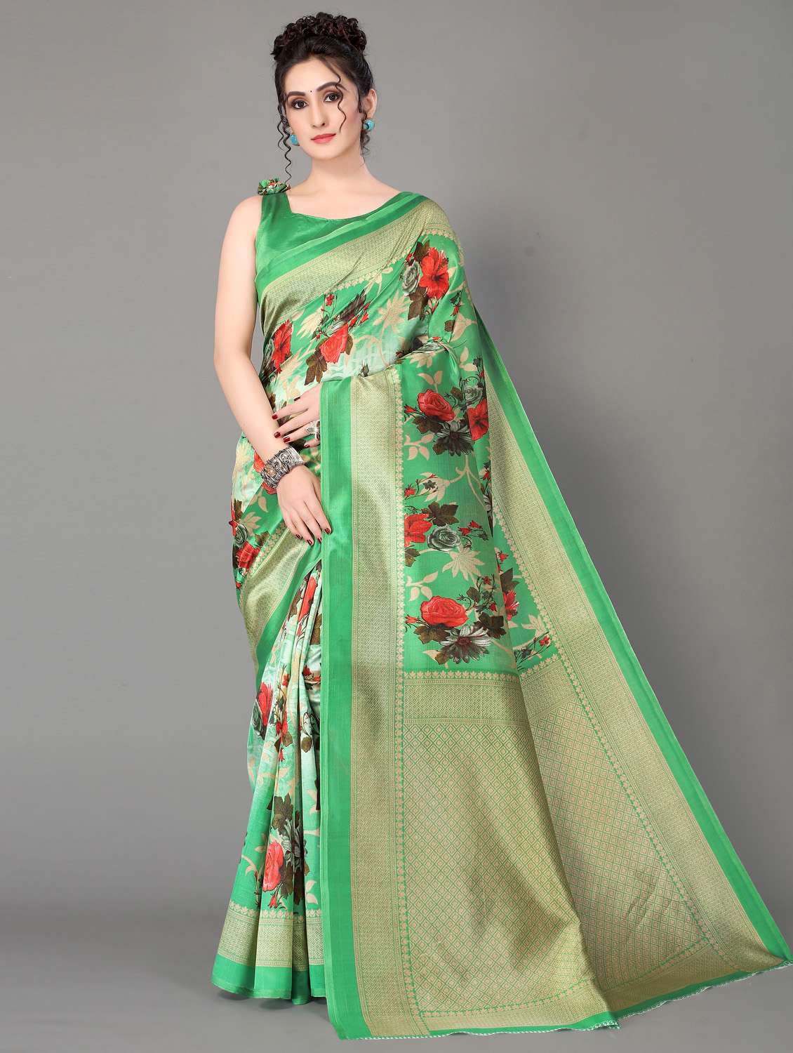 floral mysore silk saree with blouse - 18627324 - Zoom Image - 0