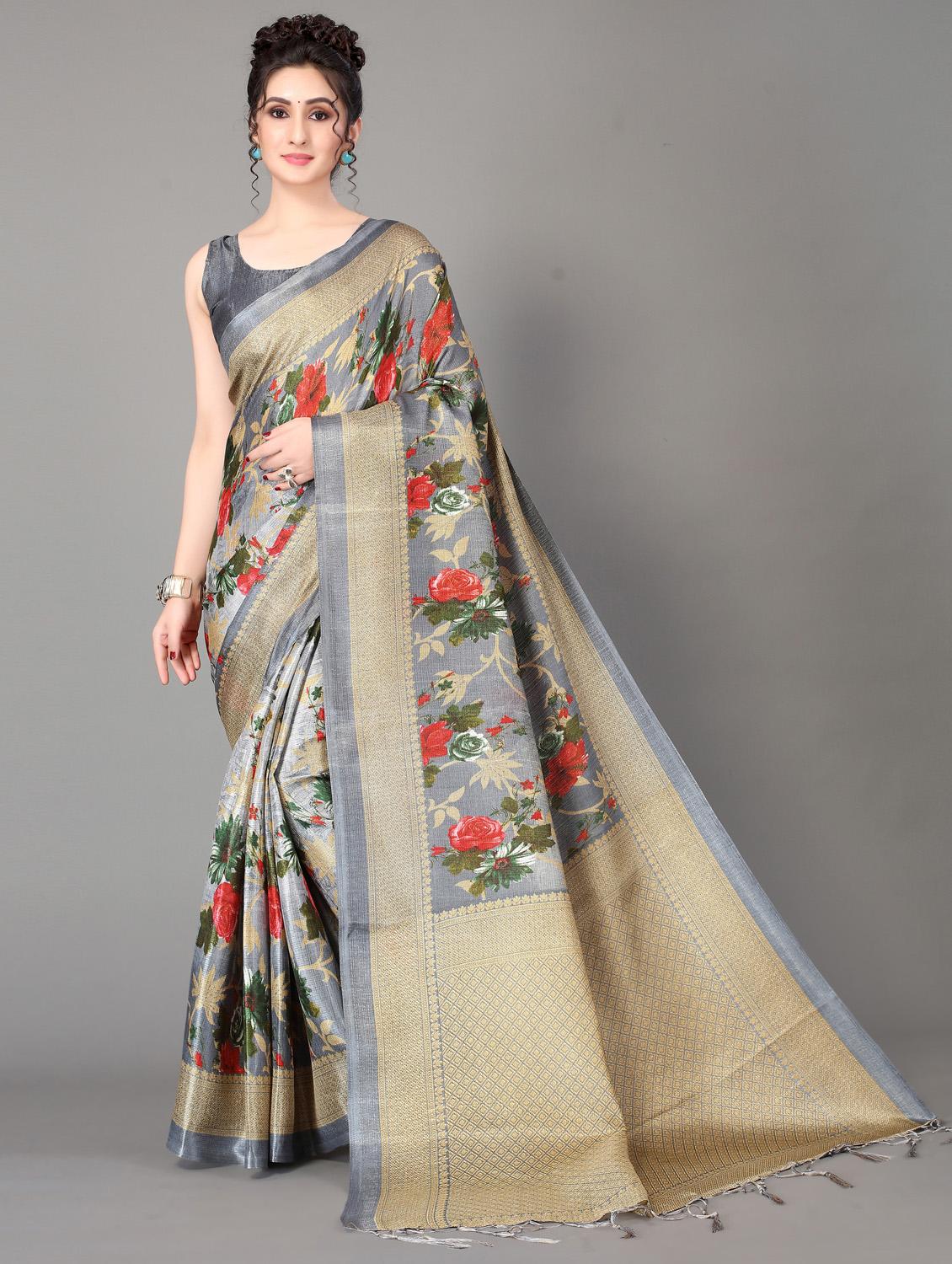floral mysore silk saree with blouse - 18627325 - Zoom Image - 0