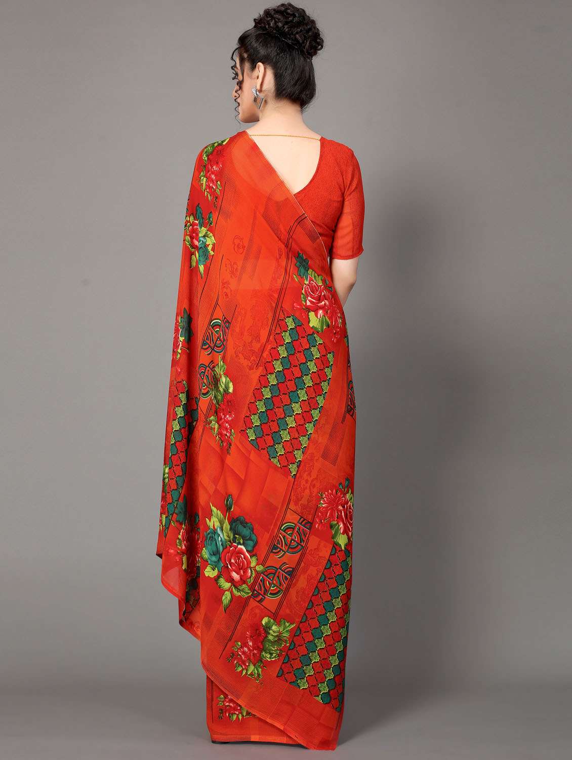 red printed saree with blouse piece - 18627333 -  Standard Image - 3