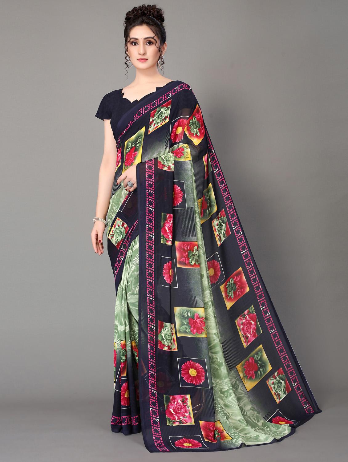 floral printed saree with blouse - 18627341 - Zoom Image - 0