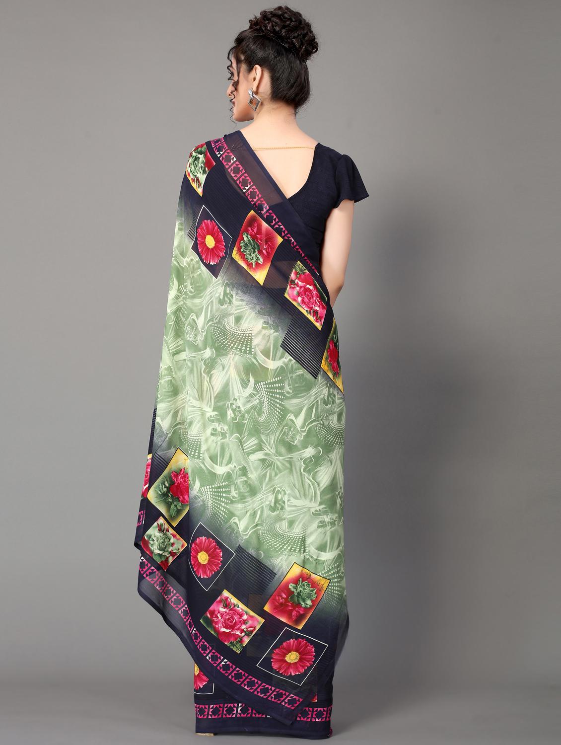 floral printed saree with blouse - 18627341 - Standard Image - 3