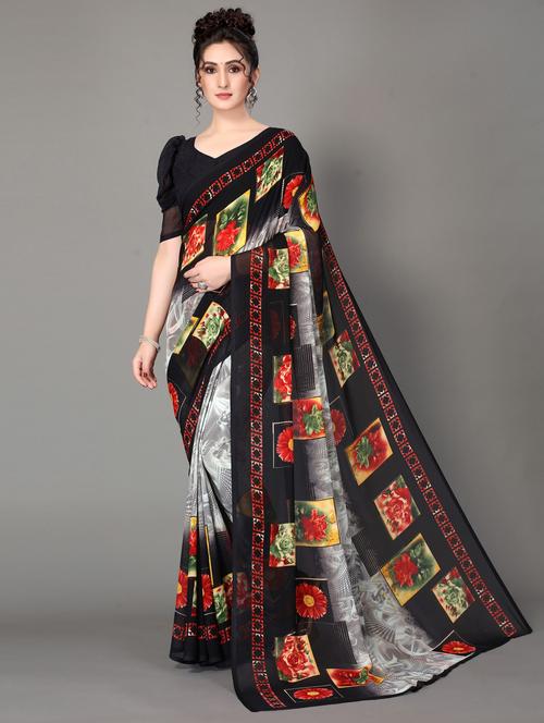 floral printed saree with blouse - 18627342 -  Standard Image - 0
