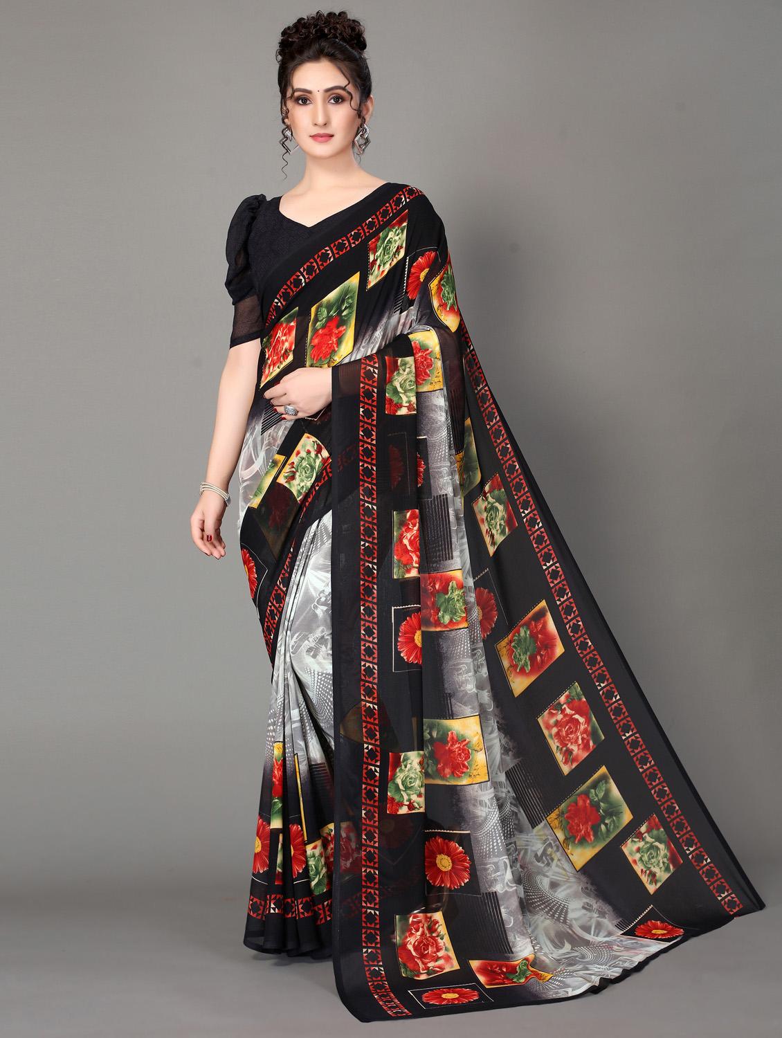 floral printed saree with blouse - 18627342 -  Zoom Image - 0