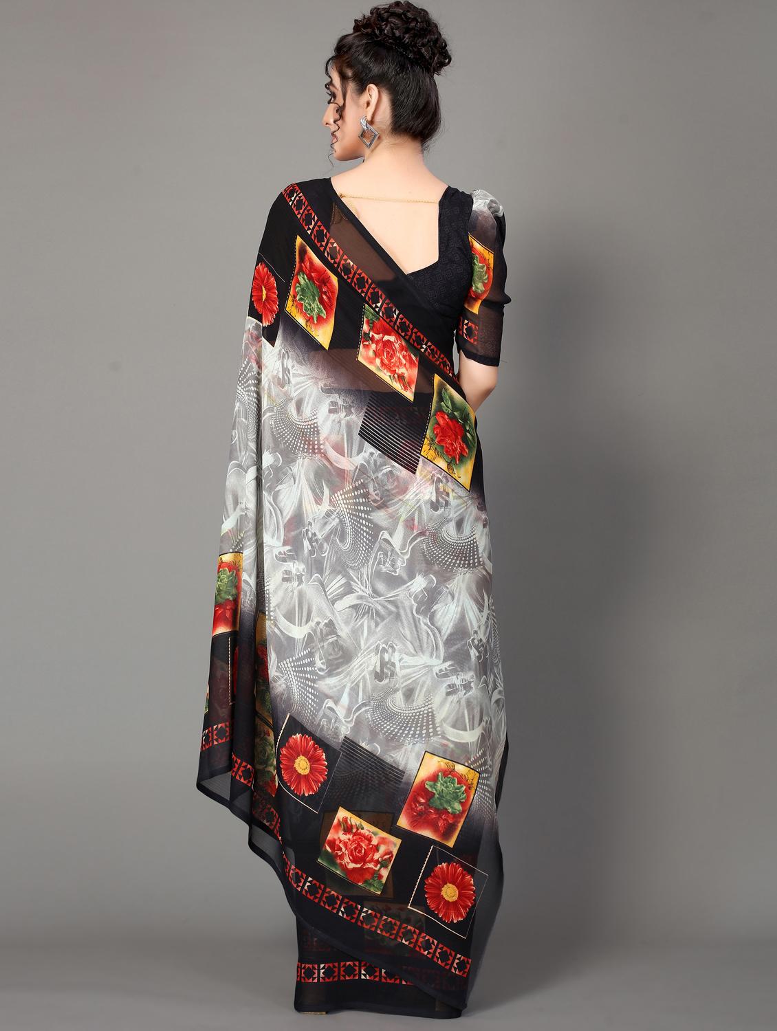 floral printed saree with blouse - 18627342 - Standard Image - 3