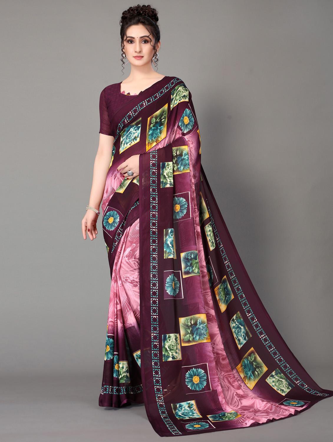 floral printed saree with blouse - 18627343 - Zoom Image - 0