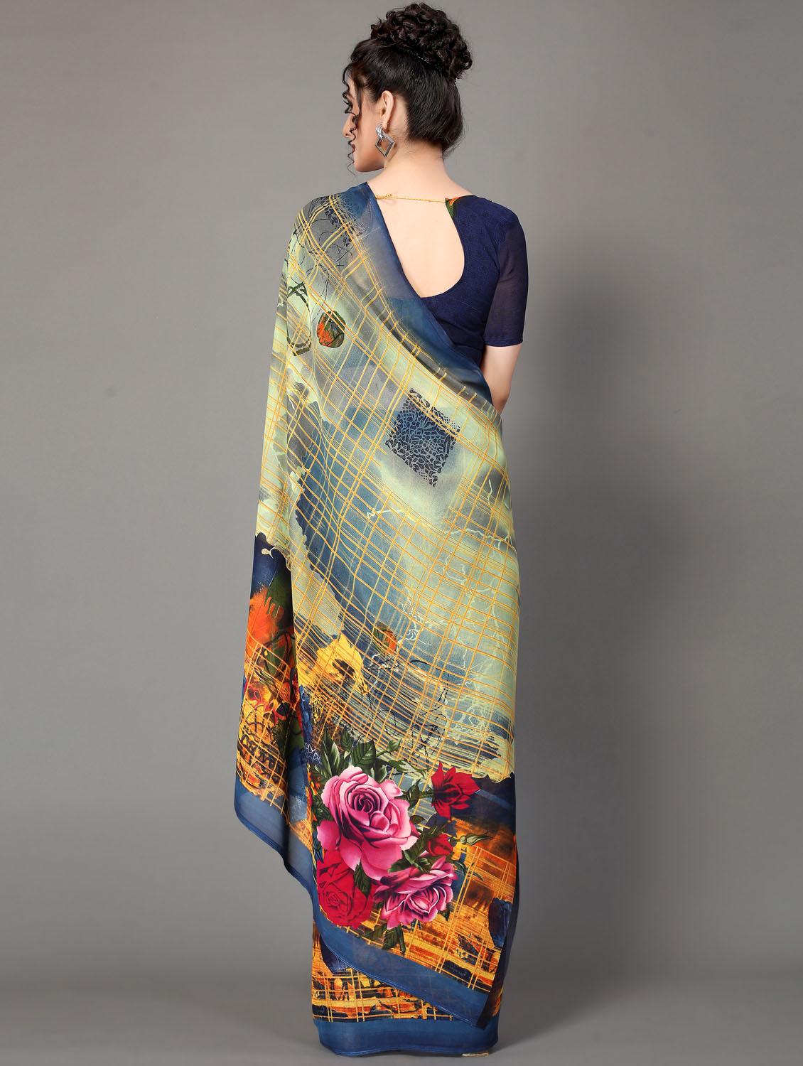 floral printed saree with blouse - 18627345 - Standard Image - 3