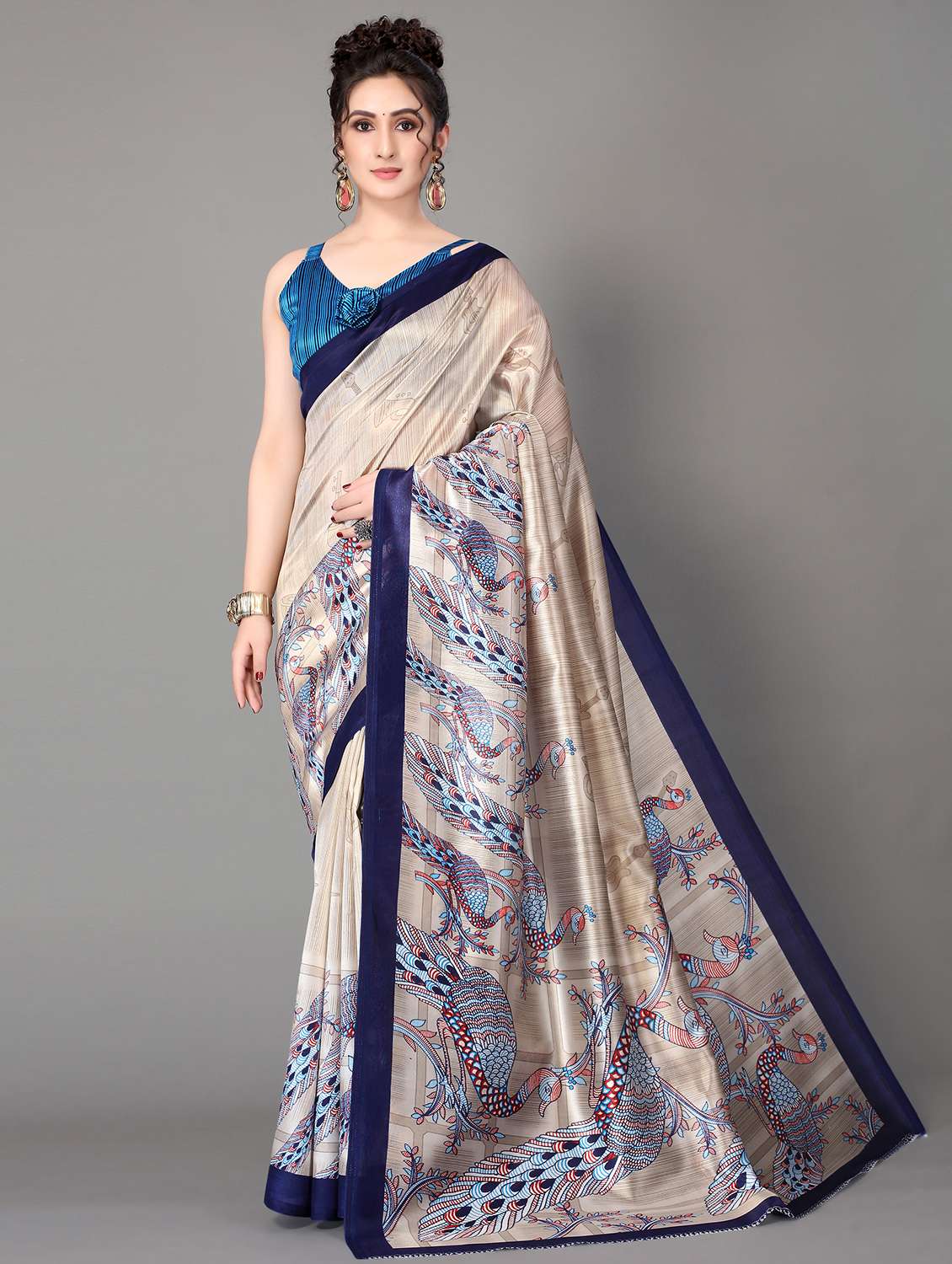 conversational print mysore silk saree with blouse - 18627351 - Zoom Image - 0