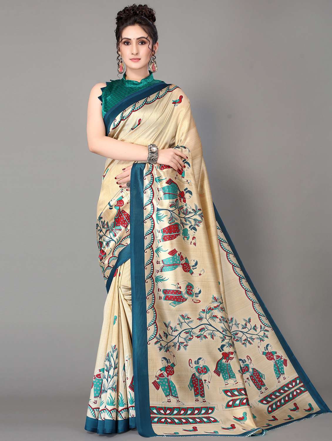 conversational print mysore silk saree with blouse - 18627356 - Zoom Image - 0
