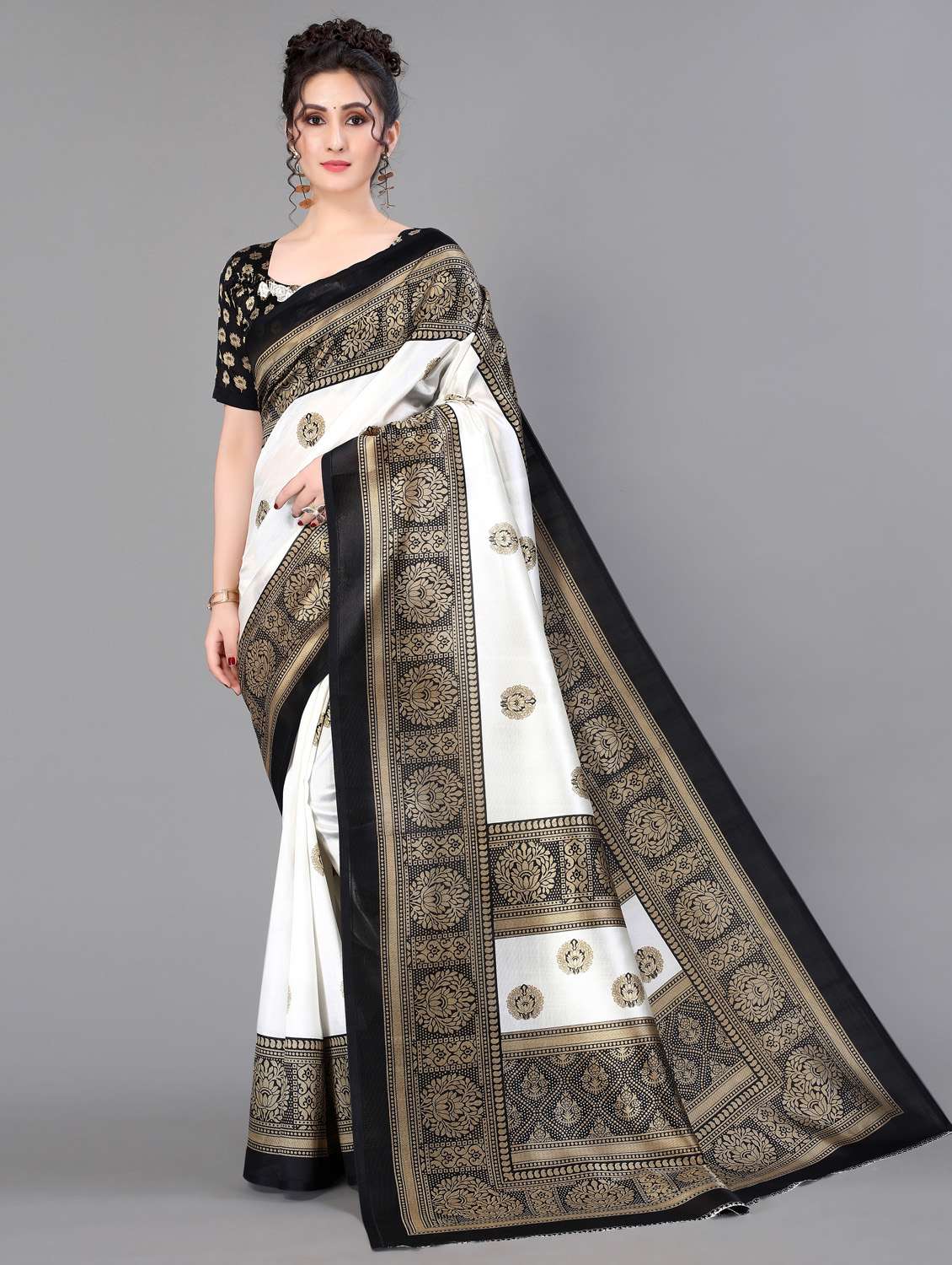 self design mysore silk saree with blouse - 18627365 - Zoom Image - 0