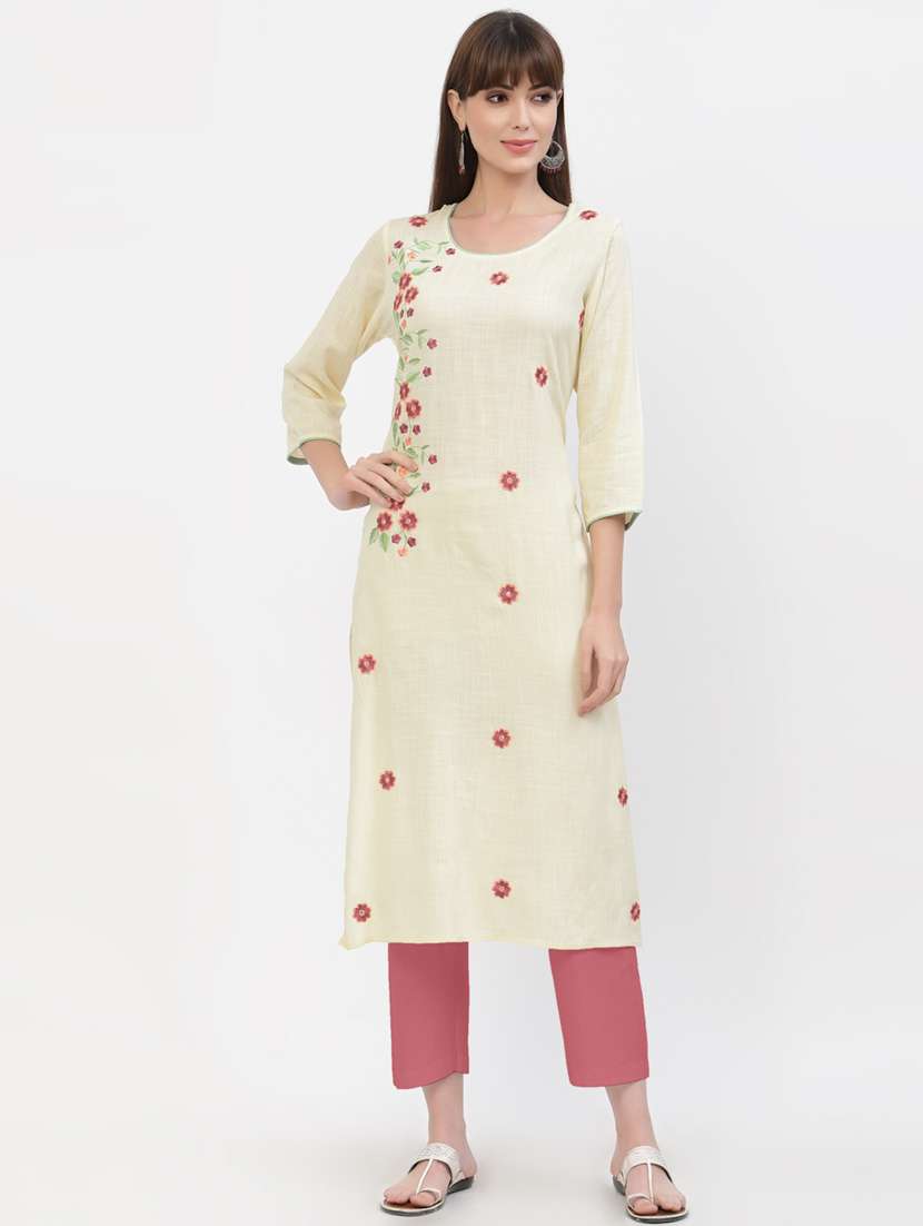  embroidered round neck straight kurta