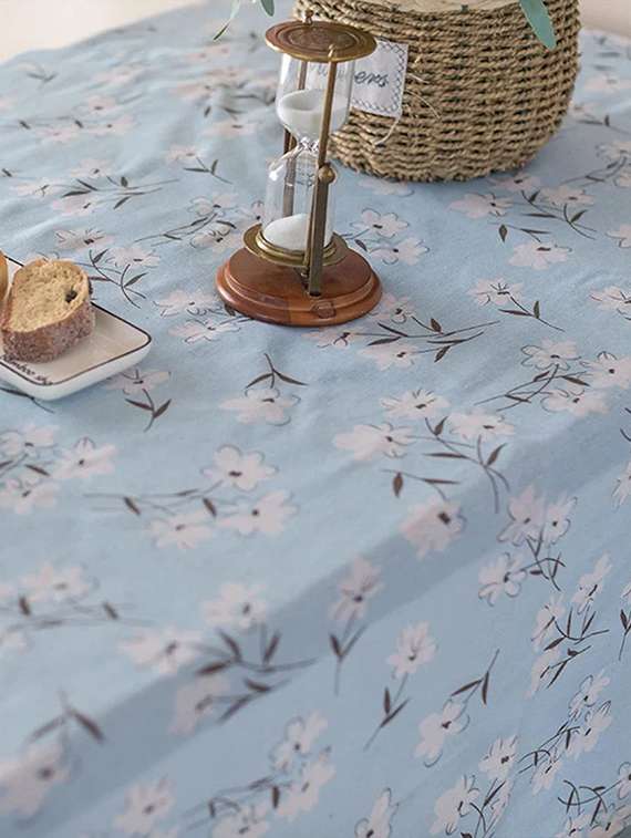 rectangle tablecloth cotton linen table cloth dust-proof  (140x180cm, blue daisy) - 18629093 -  Standard Image - 3