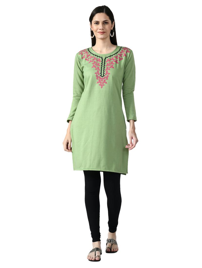 Lime Green Designer Premium Mal Cotton Kurti With Pant | Bhadar