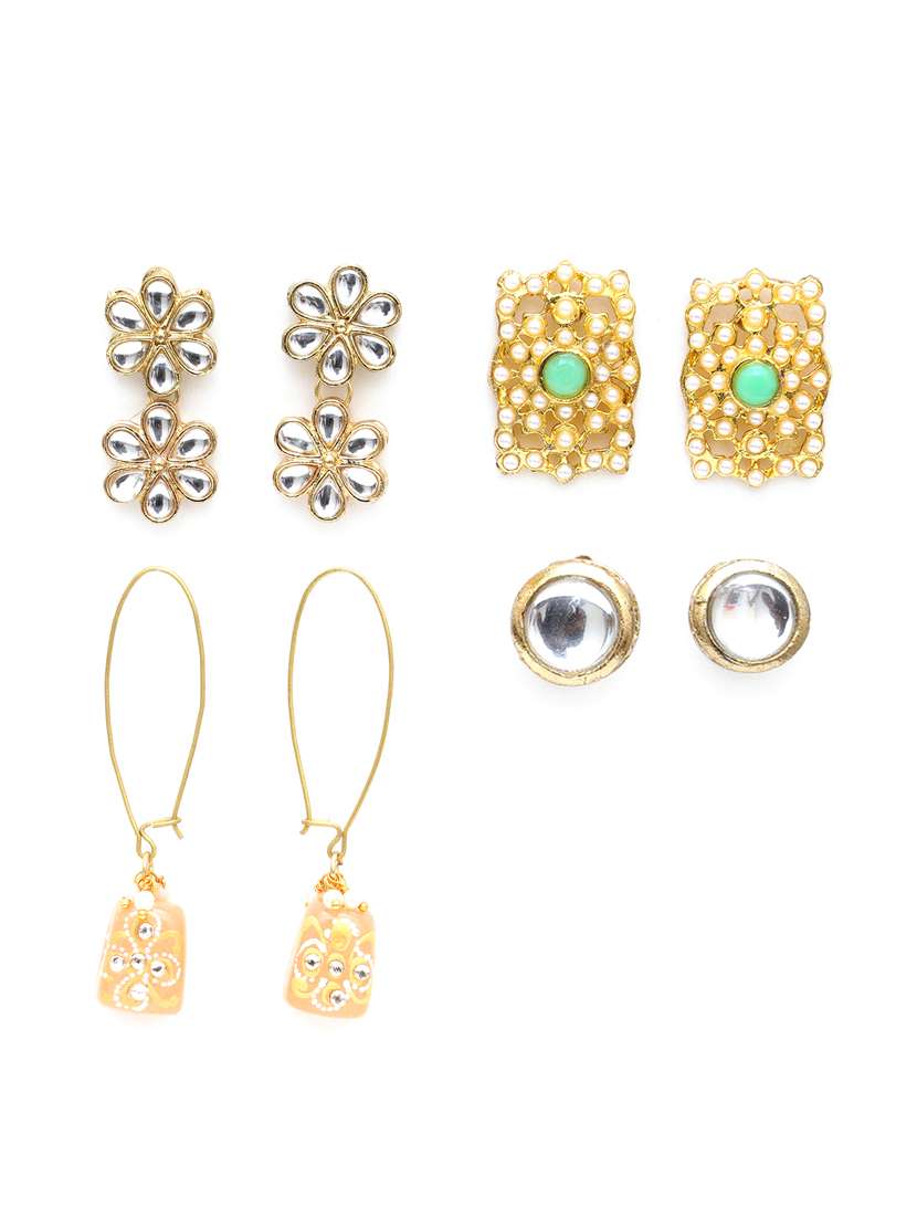 set of 4 handcrafted kundan earrings