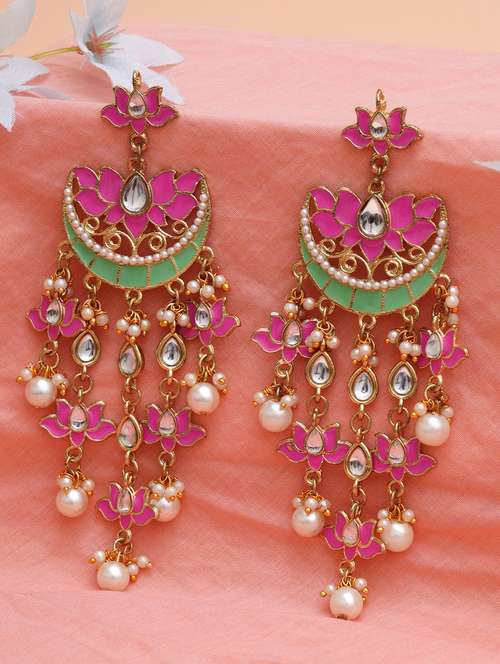 women pink & gold-toned classic chandbalis earrings - 18633241 -  Standard Image - 0