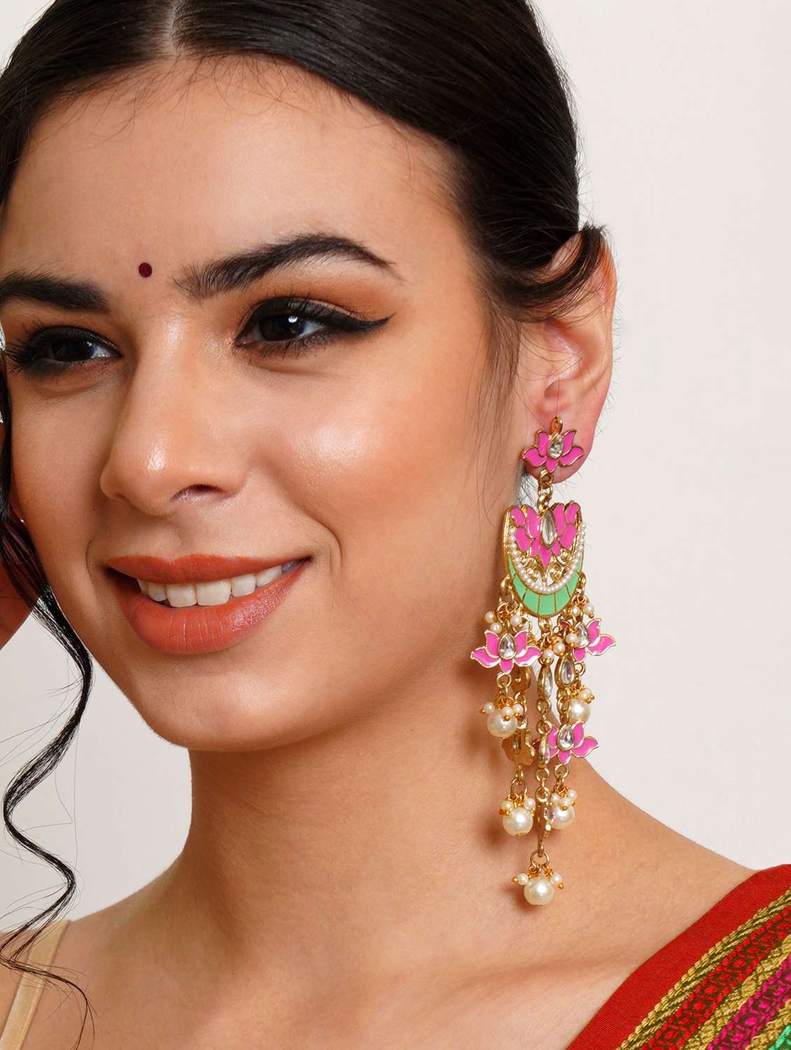 women pink & gold-toned classic chandbalis earrings - 18633241 -  Standard Image - 3