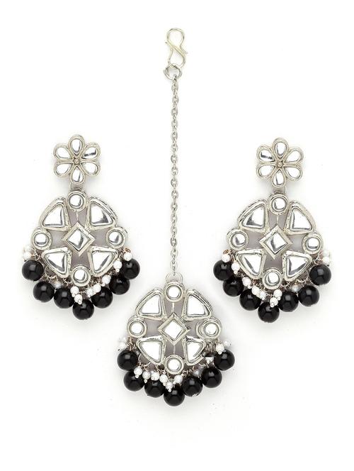 black metal earring & maang tikka set - 18633443 - Standard Image - 0