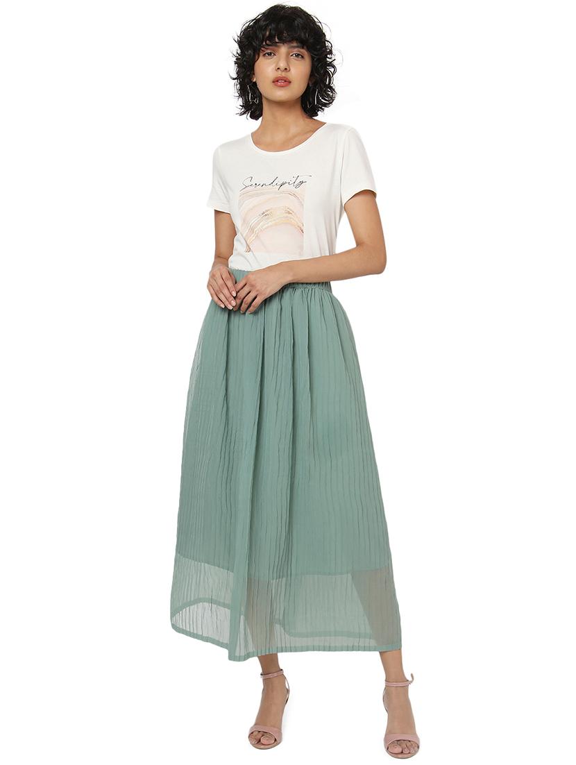 olive georgette pleated skirts - 18633511 - Standard Image - 3