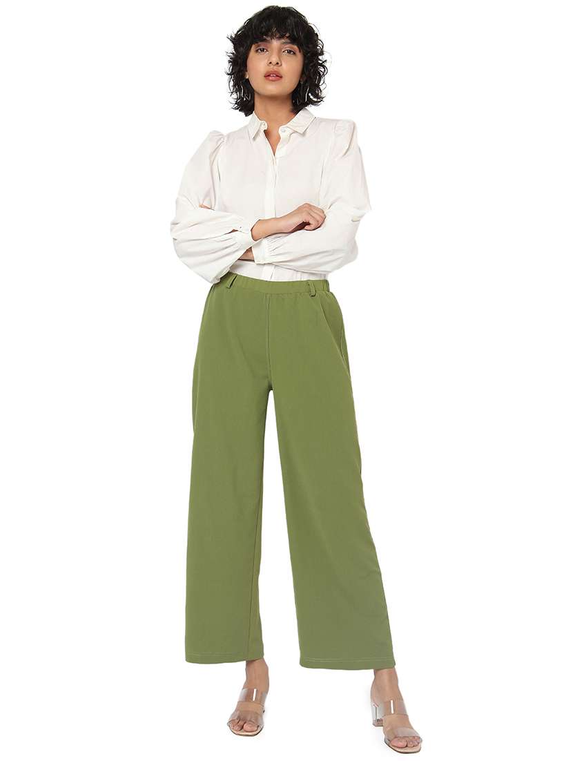 green lycra flat front trouser - 18633513 -  Standard Image - 3