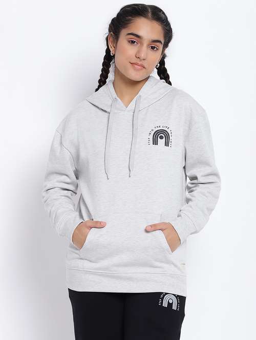 placement print hood neck sweatshirt - 18633576 - Standard Image - 0
