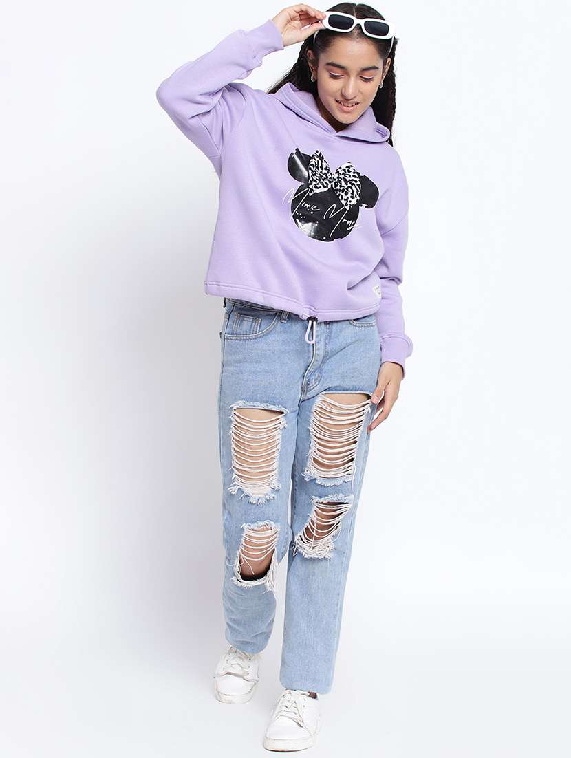 chest print hood neck sweatshirt - 18633592 -  Standard Image - 3