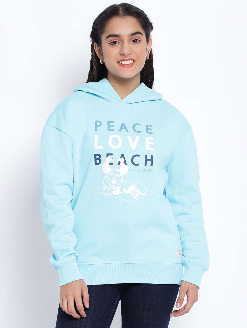 chest print hood neck sweatshirt