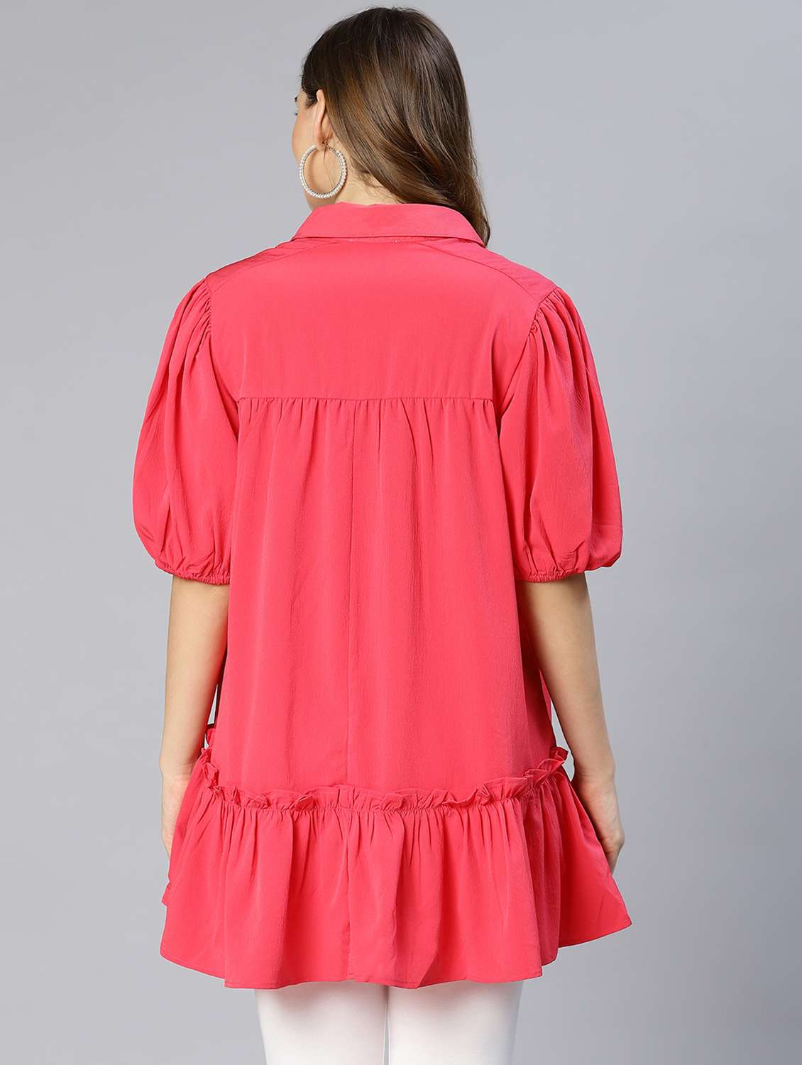 puff sleeved solid regular tunic - 18633637 - Standard Image - 3
