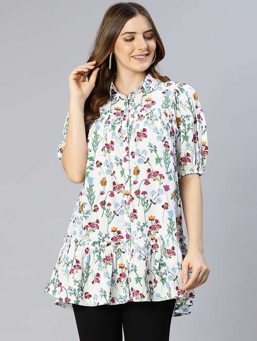 shirt collar printed regular tunic - 18633638 - Standard Image - 0
