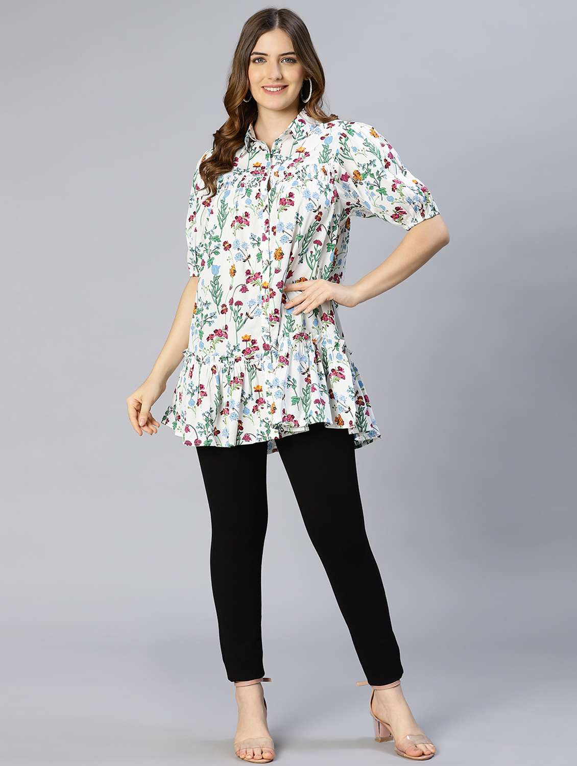 shirt collar printed regular tunic - 18633638 - Standard Image - 5