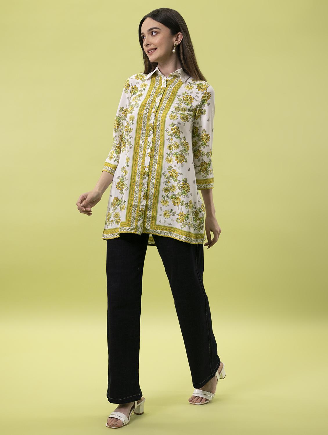 shirt collar floral printed regular tunic - 18633642 - Standard Image - 3
