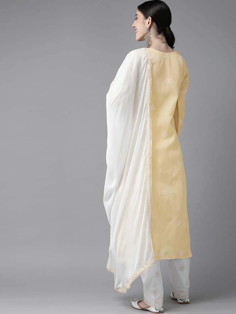 ada hand-embroidered beige chikankari unstitched suit set - 18633680 -  Standard Image - 3