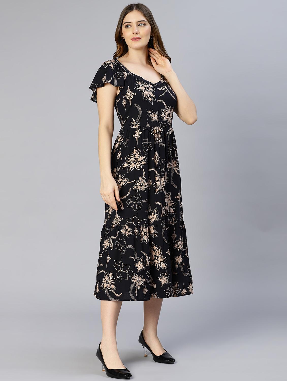 black floral fit and flare dress
