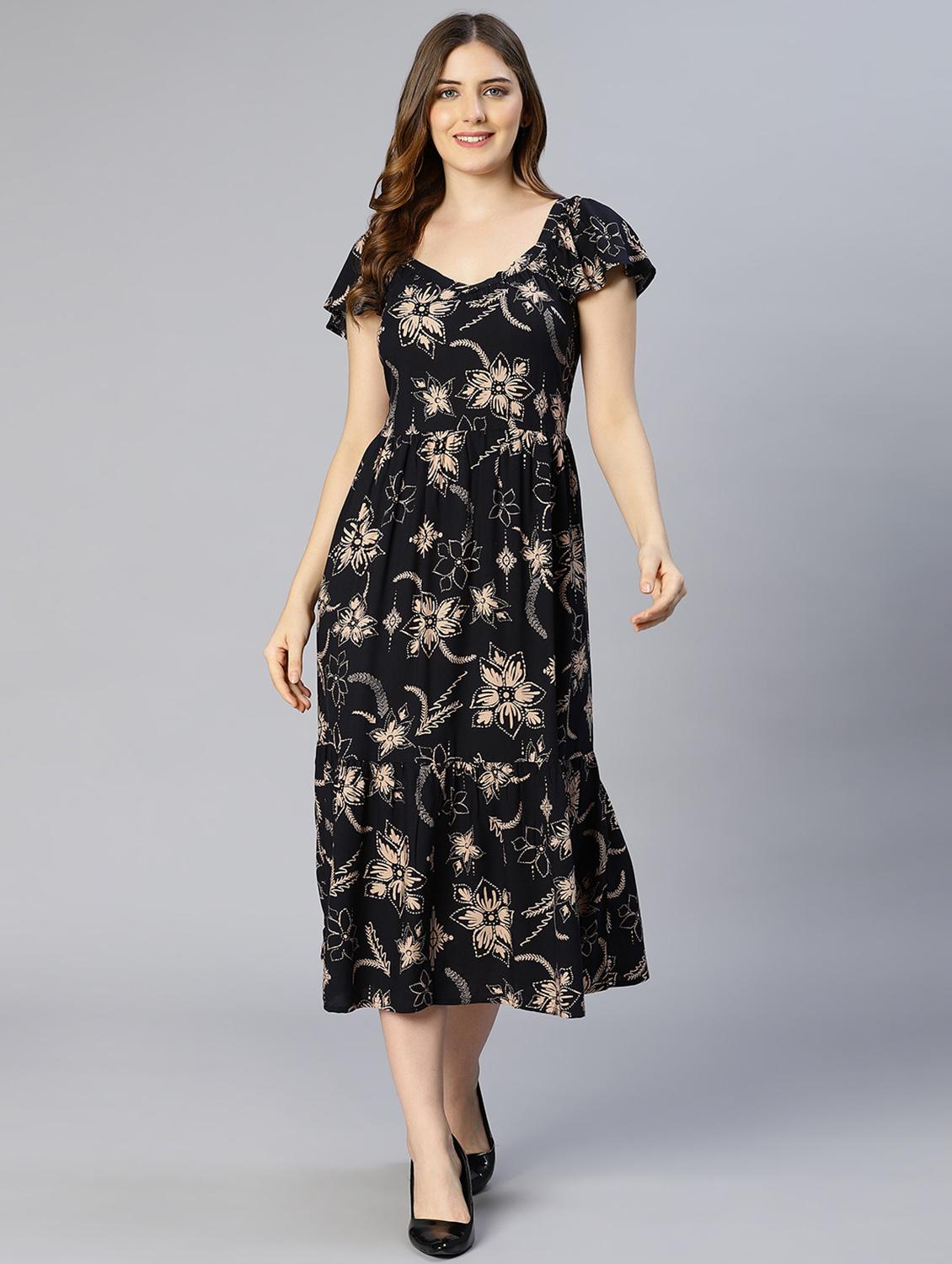 black floral fit and flare dress