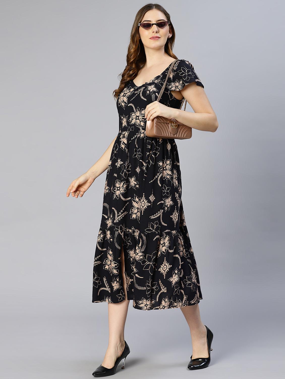 black floral fit and flare dress