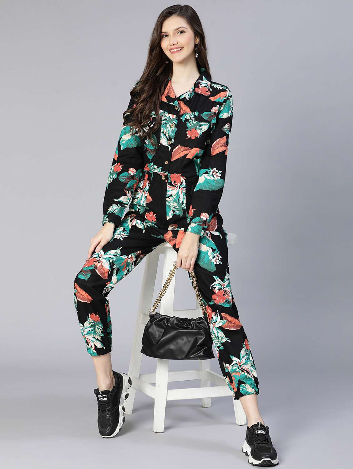 lapel neck floral full leg jumpsuit - 18634457 -  Standard Image - 5