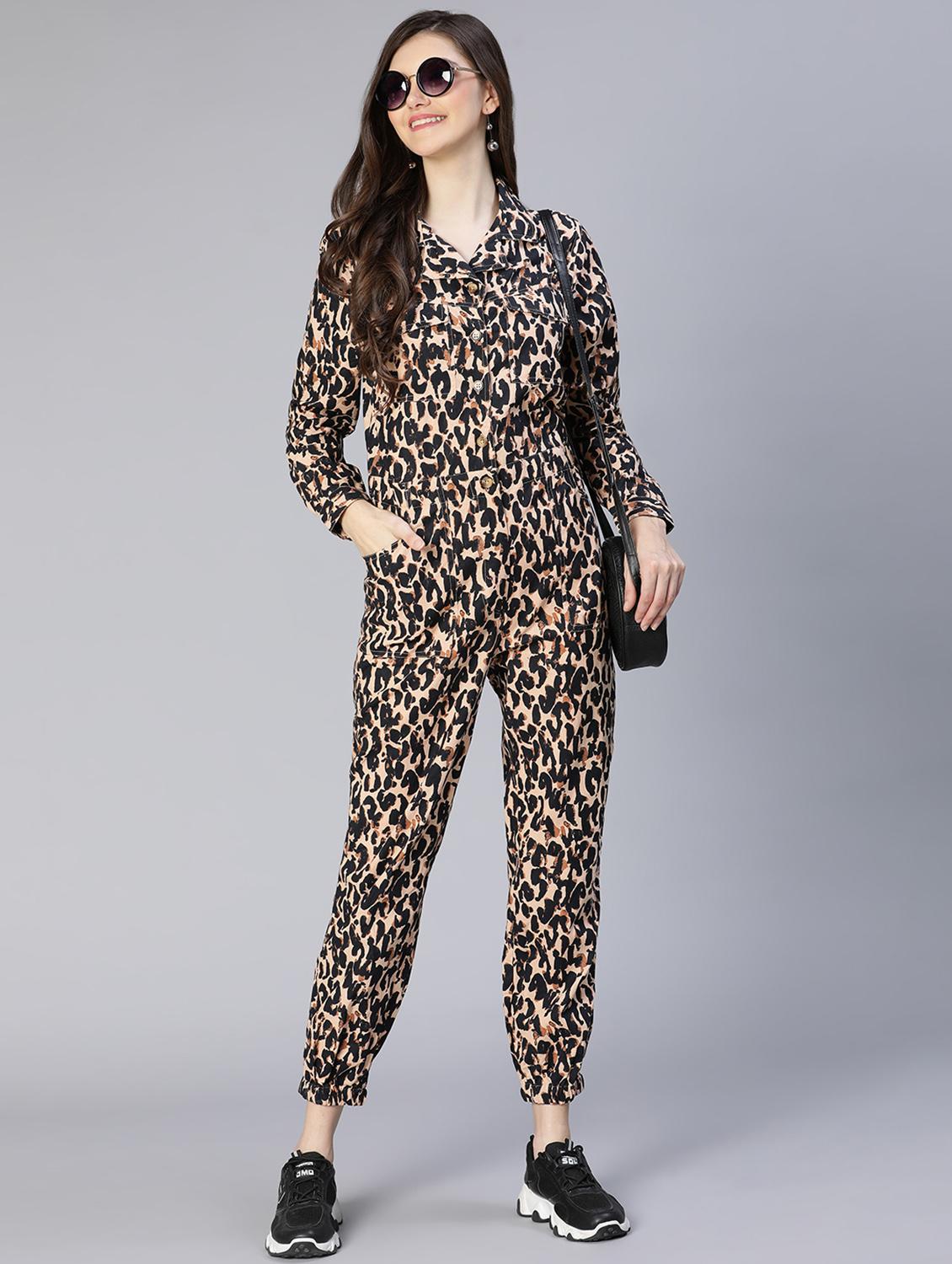 lapel neck printed full leg jumpsuit - 18634458 -  Zoom Image - 0