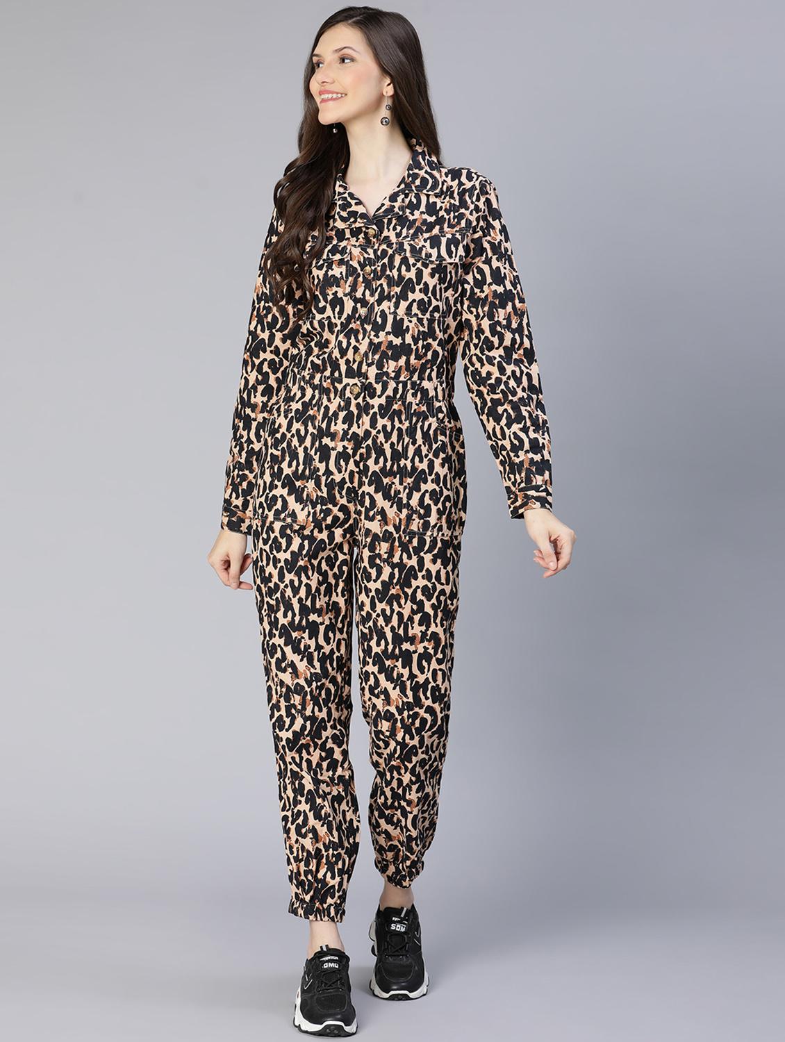 lapel neck printed full leg jumpsuit - 18634458 - Standard Image - 3
