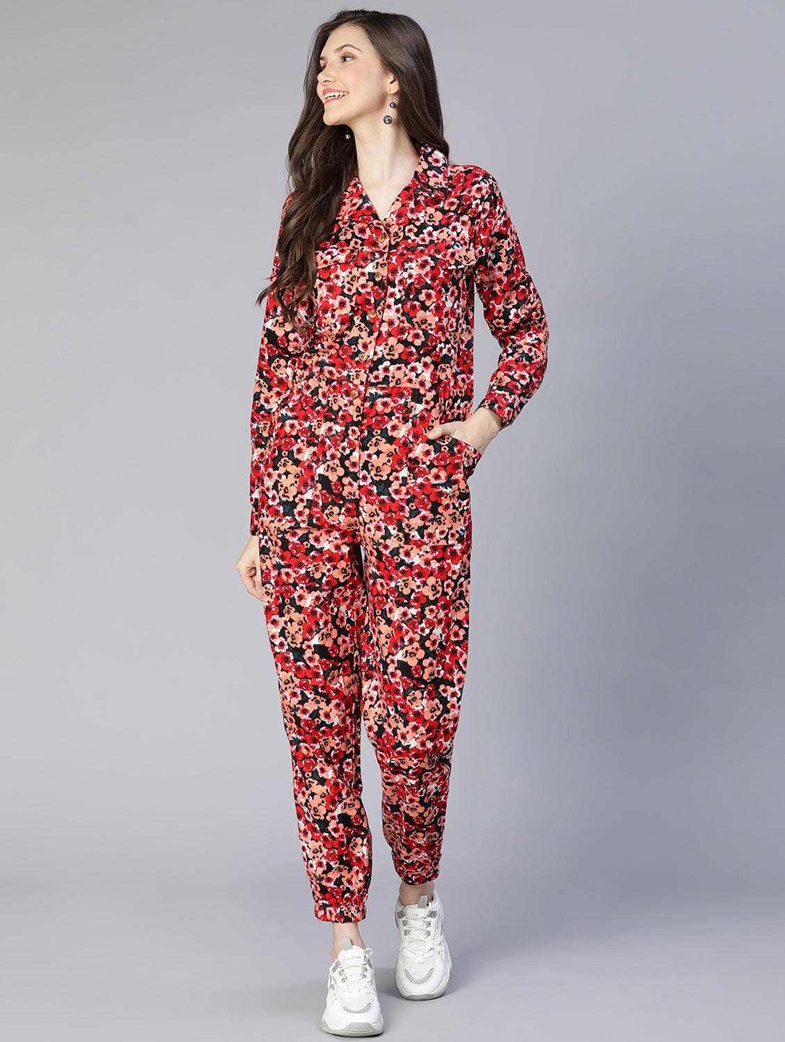 lapel neck printed full leg jumpsuit - 18634459 - Standard Image - 3