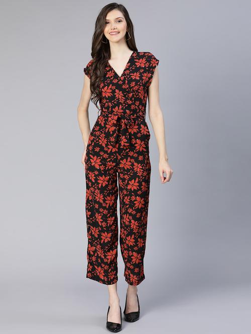 v-neck printed full leg jumpsuit - 18634466 - Standard Image - 0
